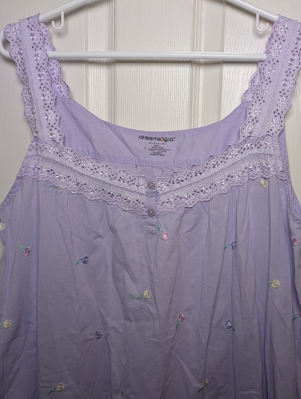 Dreams & Co Nightgown L Floral Button Sleeveless 100% Cotton Ruffle Embroidered